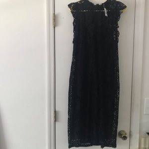 MOSSIMO High Collar Midi Dress Black Lace Overlay